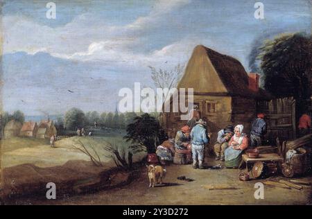 Außerhalb des Dorfes inn, C1660. Stockfoto