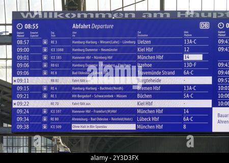 Anzeigetafeln am Hamburger Hauptbahnhof, Hamburg, Deutschland, Europa Stockfoto