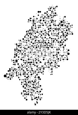 Symbolkarte des Bundeslandes Hessen (Deutschland) mit einem Muster zufällig verteilter schwarzer Kreise unterschiedlicher Größe Stock Vektor