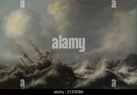 Segelschiffe im Sturm, c1640-1670. Stockfoto