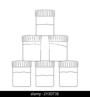Ausmalseite im Schulstil mit gestapelten Farbgläsern, perfekt für Kreativität und pädagogische Aktivitäten der Kinder. Stock Vektor