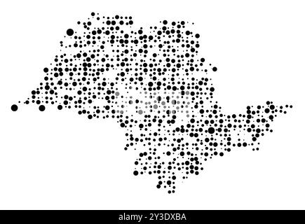 Symbolkarte des Bundesstaates Sao Paulo (Brasilien), die das Gebiet mit einem Muster zufällig verteilter schwarzer Kreise unterschiedlicher Größe zeigt Stock Vektor