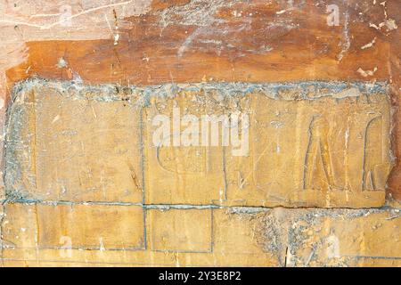 Ägypten, Sakkara Süd, König Pepi II Grabtempel Relief : SED Festival Steinmarkierungen. Stockfoto