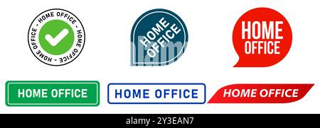 Home Office Stempel Bunte Abzeichen Arbeit von zu Hause Remote Working Freelance Job Design Set Sammlung Stock Vektor