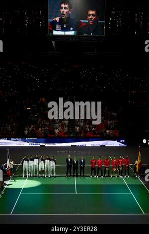 Präsentation der Teams, Spanien und Frankreich während des Davis Cup Finale Gruppe B Singles Spiel 1 am 13. September 2024 im Pabellon Municipal de FUEN Stockfoto