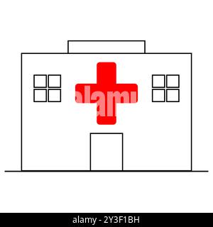 Medizinisches Krankenhaus oder Klinikgebäude Icon Linie für Gesundheitswesen Bau Geschäft medizinische Hilfe Kreuz Vektor Zeichen Illustration Symbol. Architektur. Stock Vektor