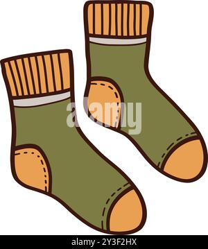 Kuschelige, warme Socken mit Kritzelverschluss. Vektor-Illustration in trendigem Doodle-Stil isoliert auf weißem Hintergrund. Kleidung für Winter, Neujahr und Weihnachten Stock Vektor