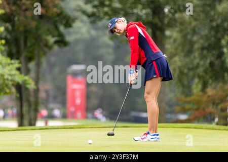 Gainesville, Va, USA. September 2024. Die NELLY KORDA-Putten des Teams USA in der Vormittagsrunde des ersten Tages des Solheim Cup 2024. (Kreditbild: © Robert Blakley/ZUMA Press Wire) NUR REDAKTIONELLE VERWENDUNG! Nicht für kommerzielle ZWECKE! Stockfoto