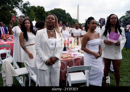 Washington, Usa. September 2024. Gäste bei einem Brunch zur Feier der Black Excellence am 13. September 2024 auf dem South Lawn des Weißen Hauses in Washington. Foto: Yuri Gripas/ABACAPRESS. COM Credit: Abaca Press/Alamy Live News Stockfoto