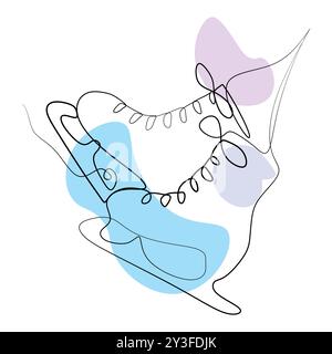 Gestalten Sie Schlittschuh in durchgehender Linienart mit abstrakten Formen von Color. Minimalistisches schwarzes lineares Design auf weißem Hintergrund. Vektor Stock Vektor