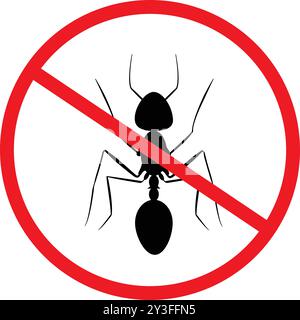 Nein Ant-Symbol, nicht erlaubte Insekten-Symbol, Hausinsekt, Stopp Ant-Symbol, Rotes Verbotsschild, verhindern Ant Stock Vektor