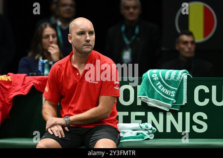 Alexander Blockx (BEL) im Einsatz beim Davis Cup Finals Group Stage Stage Bologna 2024 in der Unipol Arena am 13. September 2024 in Bologna, Italien. Stockfoto