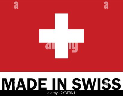 Made in Swiss, Make in Swiss, Manufakturzeichen, Produktsymbol, Make in Swiss icon, Made in Swiss mit Flagge, Made in Switzerland Stock Vektor