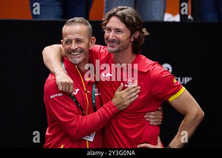 Valencia, Spanien. September 2024. VALENCIA, SPANIEN – 13. SEPTEMBER: Juan Carlos Ferrero reagiert nach dem Davis Cup Finals Gruppenspiel 2024 Valencia zwischen Frankreich und Spanien im Pabellon Fuente de San Luis am 13. September 2024 in Valencia. (Foto von Francisco Macia/Photo Players Images/Magara Press) Credit: Magara Press SL/Alamy Live News Stockfoto