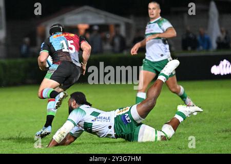 Spielaktionen und Spielbilder während des Spiels zwischen Benetton Rugby und Harlequins FC im Monigo Stadium, TrevisoÂ 13. September 2024 während Benetton Rugby vs Harlequins FC, Rugby Test Match in Treviso, Italien, 13. September 2024 Stockfoto