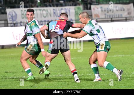 Spielaktionen und Spielbilder während des Spiels zwischen Benetton Rugby und Harlequins FC im Monigo Stadium, TrevisoÂ 13. September 2024 während Benetton Rugby vs Harlequins FC, Rugby Test Match in Treviso, Italien, 13. September 2024 Stockfoto