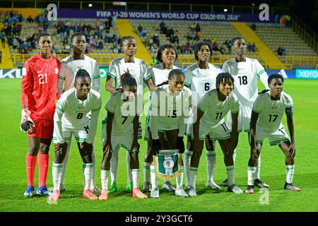 Bogota, Kolumbien. September 2024. Techo Metropolitan Stadium Faith Omilana, Chiamaka Okwuchukwu, Comfort Folorunsho (19), Adoo Philomina Yina, Rofiat Imuran, Shukurat Oladipo, Amina Omowunmi Bello, Flourish Sabastine, Chioma Olise, Olushola Shobowale, Jumoke Alani aus Nigeria, posiert für ein offizielles Foto Momente vor dem Spiel zwischen Japan und Nigeria, für das Achtelfinale der FIFA U-20-Frauen-Weltmeisterschaft Kolumbien 2024 im Techo Metropolitan Stadium, diesen Donnerstag, den 12. 30761 (Julian Medina/SPP) Credit: SPP Sport Press Photo. /Alamy Live News Stockfoto