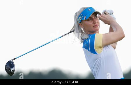 Gainesville, Virginia, USA. September 2024. Charley Hull von Team Europe während des Solheim Cup auf dem Robert Trent Jones Golfplatz in Gainesville, Virginia. Justin Cooper/CSM/Alamy Live News Stockfoto