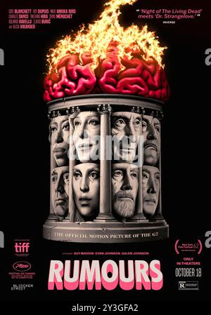 Rumours (2024) von Guy Maddin, Evan Johnson und Galen Johnson mit Cate Blanchett, Rolando Ravello und Charles Dance. Die Führer von sieben wohlhabenden Demokratien verlieren sich im Wald, während sie eine Erklärung zu einer globalen Krise abgeben, und sie sind Gefahr ausgesetzt, wenn sie versuchen, ihren Ausweg zu finden. US Advance Poster ***NUR FÜR REDAKTIONELLE ZWECKE*** Credit: BFA / Bleecker Street Media Stockfoto