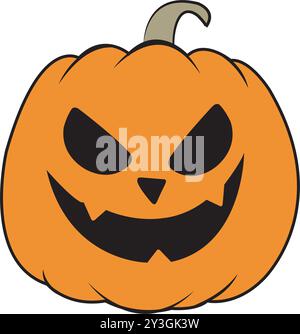 Halloween Kürbis mit gruseligem Gesicht auf weißem Hintergrund mit Kopierraum Stock Vektor