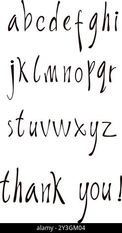 Handgefertigte Buchstaben. Alphabetdruck, Buchstaben, Zahlen, Symbole, Kalligraphie, Schriftzug. Vektorkalligraphische Buchstaben für Grußkarten und Stock Vektor