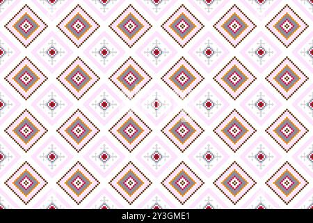 Geometrische ethnische Ikat Muster nahtlose florale grau braun hellrosa orange rote Hintergrund Tapete Teppich Kleidung Verpackung Vektor Illustrat Textur Stock Vektor