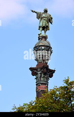 Die 60 m/197 Fuß hohe Bronzestatue Christopher Columbus Monument während der Louis Vuitton 37th Americas Cup Yacht Racing Regatta Barcelona Spanien. Stockfoto