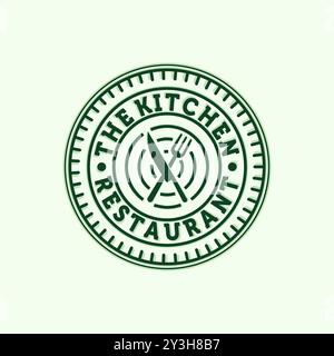 Premium Restaurant oder Cafe Line Art Logo Vektor Illustration. Messer und Gabel – kreatives Logo-Konzept. Exklusives Restaurant- oder Café-Logo Stock Vektor