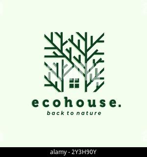 Naturhaus Logo Vektor Illustration Design. Design-Inspiration für Öko-Haus, Greenhouse oder Baumhaus. Simple Modern Creative House Logo Stock Vektor