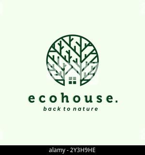 Naturhaus Logo Vektor Illustration Design. Design-Inspiration für Öko-Haus, Greenhouse oder Baumhaus. Simple Modern Creative House Logo Stock Vektor