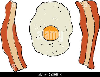 Handgezeichnete farbige Illustration von Eiern und Speck Stock Vektor