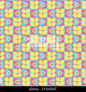 Rosa Blau Gelb Mid Century Blumenmuster Stockfoto