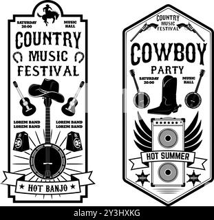 Flyer für Country Music Festival. Cowboyparty. Westliches Musikfestival. Vektorabbildung Stock Vektor