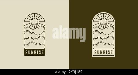Abstrakte Himmel- oder Wolkenlogovektorillustration. Boho-Logo-Emblem mit Wolken-, Himmel- und Sonnenelement. Abbildung mit Wolken-, Himmel- und Sonnenlogo. Stock Vektor