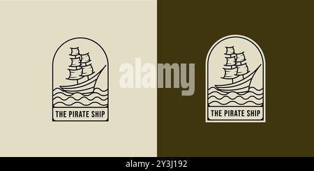 Vektor-Illustration des Segelschiffes. Modernes Line Art-Logo für Schiffe oder Boote. Segelschiff, Logo-Design für Segelboote Stock Vektor