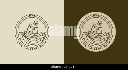 Vektor-Illustration des Segelschiffes. Modernes Line Art-Logo für Schiffe oder Boote. Segelschiff, Logo-Design für Segelboote Stock Vektor