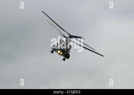 Boeing Chinook Dual Rotor Heavy Lift Hubschrauber ZH902 von 18 Squadron die britische Royal Air Force zeigt sich auf dem RIAT Stockfoto