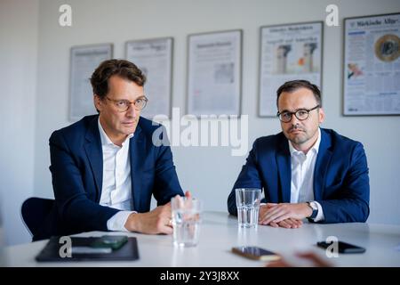 Interview mit Hendrik Wuest, CDU, Ministerpräsident von Nordrhein-Westfalen, und Jan Redmann, Landesvorsitzender der CDU Brandenburg. Berlin, 28. August 2024. Stockfoto