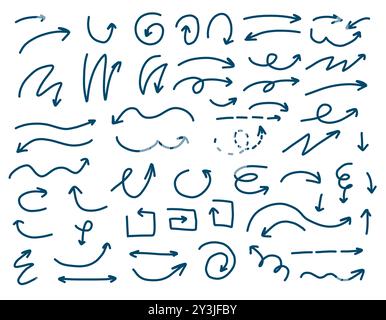 Sammlung von handgezeichneten Pfeilen für Skizzen isoliert Stock Vektor
