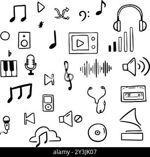 Satz handgezeichneter Notennotizen , Symbole und Gerätesymbole. Kritzeleien und Skizzen. Vektor Stock Vektor