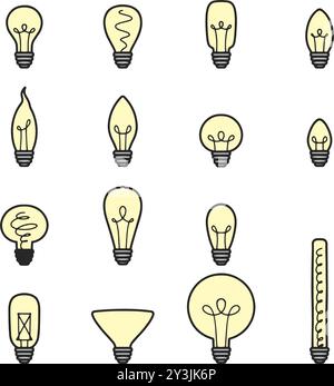 Handgezeichnete Doodle-Variante von Edison- oder Glühlampen. Stock Vektor