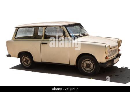 Altes Trabant-Oldtimer isoliert auf weißem Hintergrund Stockfoto