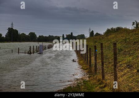 Zidlochovice, Tschechische Republik. September 2024. Überschwemmung des Flusses Svratka, dessen Höhe in Zidlochovice bei Brünn, Tschechische Republik, am 14. September 2024 steigt. Quelle: Patrik Uhlir/CTK Photo/Alamy Live News Stockfoto