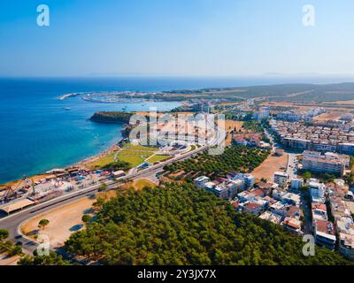 Didim Amphitheater aus der Vogelperspektive. Didim ist eine Stadt in der Provinz Aydin in der Türkei. Stockfoto