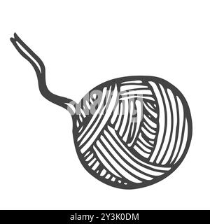 Garnknäuel im Doodle-Stil. Handziehen garnklauen zum Stricken. Garnknäuel im schlichten Stil. Für Druck, Logo, kreatives Design. Schwarze Konturen isol Stock Vektor