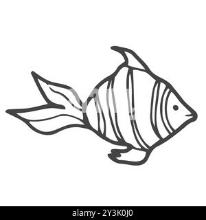 Niedliche Linie Fisch Vektor Skizze. Dekorative Doodle exotische Fische Illustration. Stock Vektor