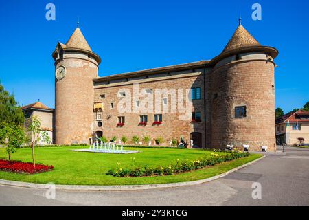 Mittelalterliche Burg in Morges. Morges ist eine Stadt am Ufer des Genfer Sees im Kanton Waadt in der Schweiz Stockfoto