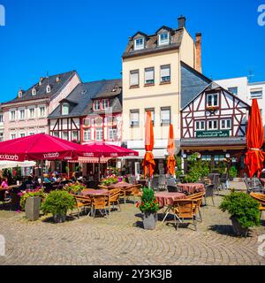 BOPPARD, Deutschland - 26. JUNI 2018: Marktplatz oder auf dem Marktplatz in Boppard. Boppard ist eine Stadt in der Rheinschlucht, Deutschland liegen. Stockfoto