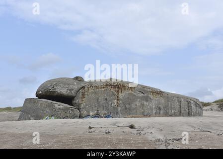 Bunker, Botonbunker der Atlantischen Mauer in Dänemark am Strand von Jütland Stockfoto