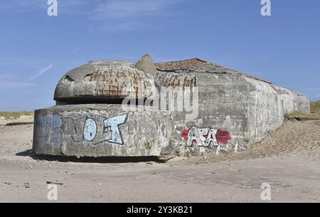 Bunker, Botonbunker der Atlantischen Mauer in Dänemark am Strand von Jütland Stockfoto